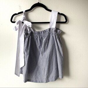 Miss Lili Blue and White Seersucker Tie Strap Top size L Large